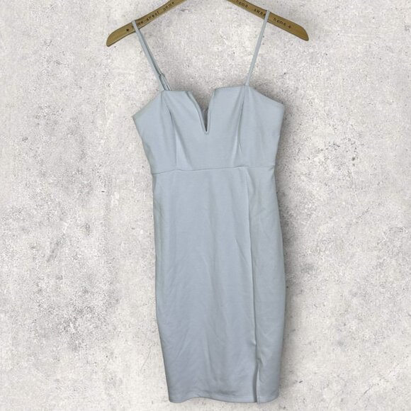Nordstrom 2022 Open Edit White V-Neck Ponte Mini‎ Dress Size XS Sheath Slit Boho - Picture 4 of 11